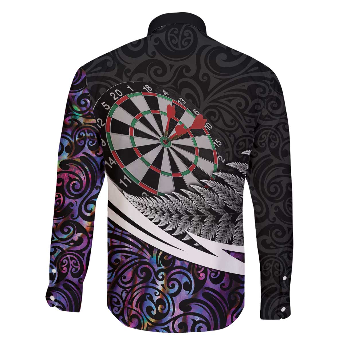 Personalized NZ Darts Family Matching Off The Shoulder Long Sleeve Dress and Hawaiian Shirt Paua Shell Maori Koru Whakairo - Purple LT7 - Polynesian Pride