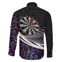 Personalized NZ Darts Family Matching Off The Shoulder Long Sleeve Dress and Hawaiian Shirt Paua Shell Maori Koru Whakairo - Purple LT7 - Polynesian Pride