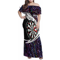 Personalized NZ Darts Family Matching Off Shoulder Maxi Dress and Hawaiian Shirt Paua Shell Maori Koru Whakairo - Purple LT7 Mom's Dress Purple - Polynesian Pride