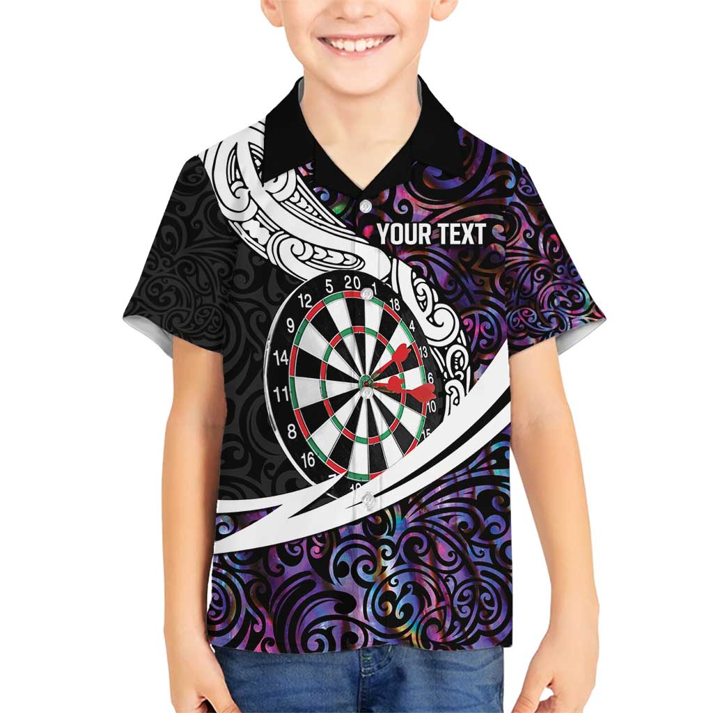 Personalized NZ Darts Family Matching Off Shoulder Short Dress and Hawaiian Shirt Paua Shell Maori Koru Whakairo - Purple LT7 Son's Shirt Purple - Polynesian Pride