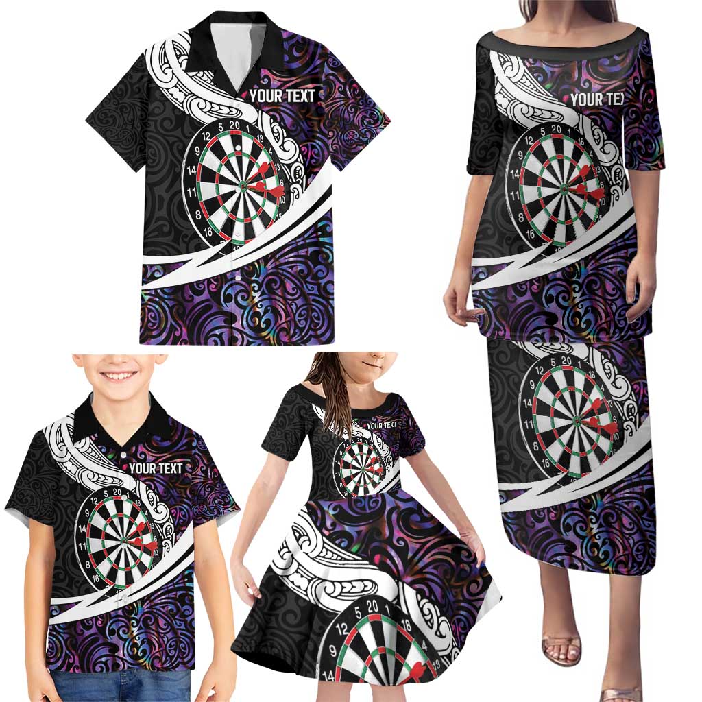 Personalized NZ Darts Family Matching Puletasi and Hawaiian Shirt Paua Shell Maori Koru Whakairo - Purple LT7 - Polynesian Pride