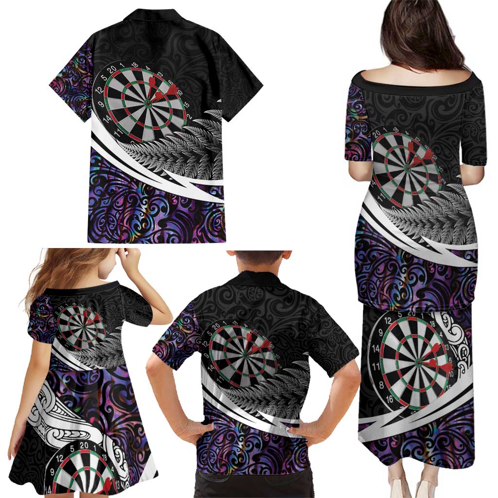 Personalized NZ Darts Family Matching Puletasi and Hawaiian Shirt Paua Shell Maori Koru Whakairo - Purple LT7 - Polynesian Pride