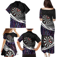 Personalized NZ Darts Family Matching Puletasi and Hawaiian Shirt Paua Shell Maori Koru Whakairo - Purple LT7 - Polynesian Pride