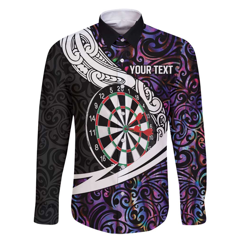 Personalized NZ Darts Family Matching Puletasi and Hawaiian Shirt Paua Shell Maori Koru Whakairo - Purple LT7 Dad's Shirt - Long Sleeve Purple - Polynesian Pride