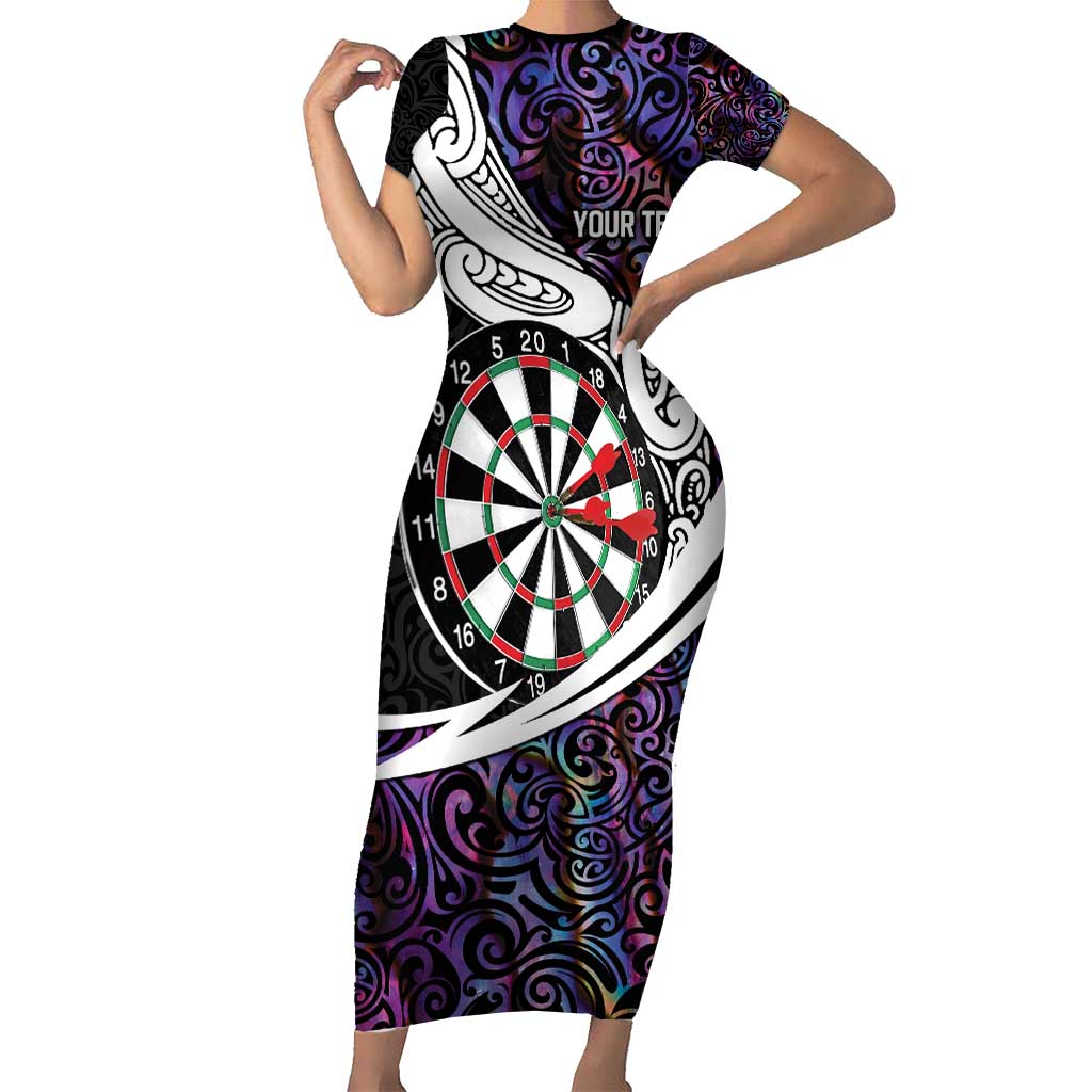Personalized NZ Darts Family Matching Short Sleeve Bodycon Dress and Hawaiian Shirt Paua Shell Maori Koru Whakairo - Purple LT7 Mom's Dress Purple - Polynesian Pride