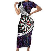 Personalized NZ Darts Family Matching Short Sleeve Bodycon Dress and Hawaiian Shirt Paua Shell Maori Koru Whakairo - Purple LT7 Mom's Dress Purple - Polynesian Pride