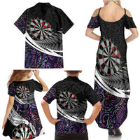 Personalized NZ Darts Family Matching Summer Maxi Dress and Hawaiian Shirt Paua Shell Maori Koru Whakairo - Purple LT7 - Polynesian Pride
