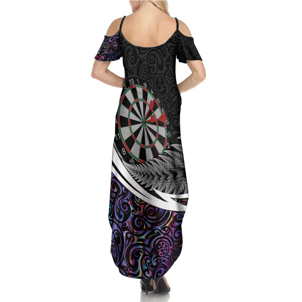 Personalized NZ Darts Family Matching Summer Maxi Dress and Hawaiian Shirt Paua Shell Maori Koru Whakairo - Purple LT7 - Polynesian Pride