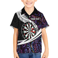 Personalized NZ Darts Family Matching Summer Maxi Dress and Hawaiian Shirt Paua Shell Maori Koru Whakairo - Purple LT7 Son's Shirt Purple - Polynesian Pride