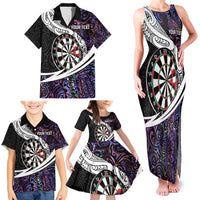 Personalized NZ Darts Family Matching Tank Maxi Dress and Hawaiian Shirt Paua Shell Maori Koru Whakairo - Purple LT7 - Polynesian Pride