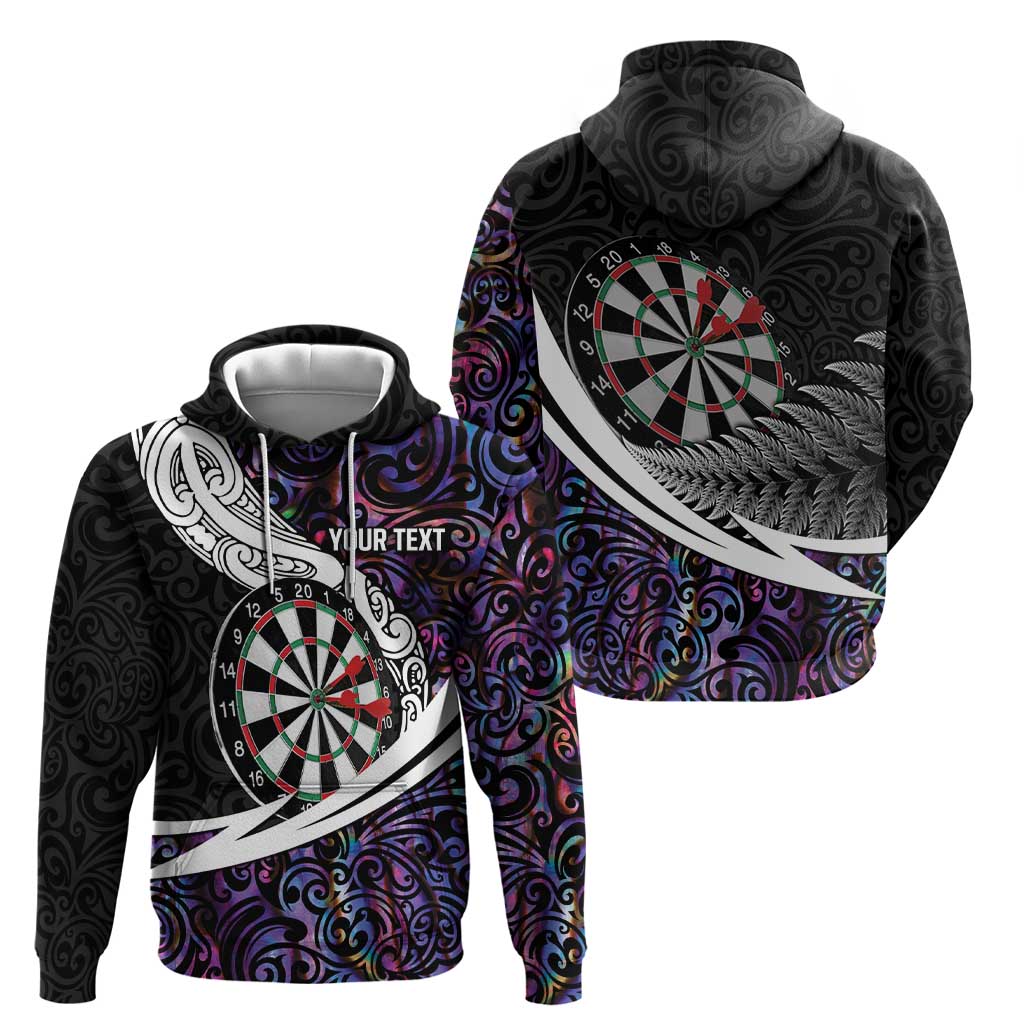 Personalized NZ Darts Hoodie Paua Shell Maori Koru Whakairo - Purple - Polynesian Pride