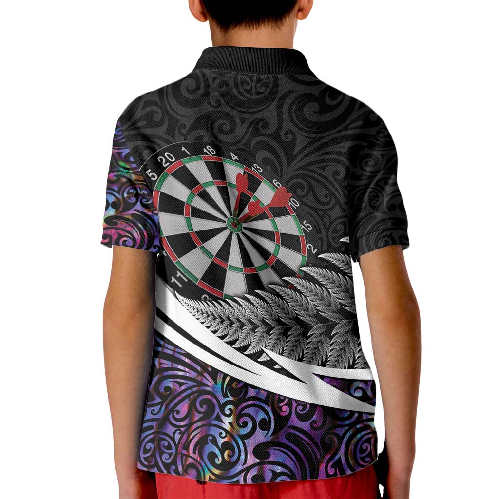 Personalized NZ Darts Kid Polo Shirt Paua Shell Maori Koru Whakairo - Purple LT7 - Polynesian Pride