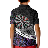 Personalized NZ Darts Kid Polo Shirt Paua Shell Maori Koru Whakairo - Purple LT7 - Polynesian Pride