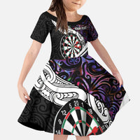 Personalized NZ Darts Kid Short Sleeve Dress Paua Shell Maori Koru Whakairo - Purple LT7 KID Purple - Polynesian Pride