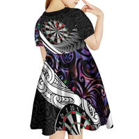 Personalized NZ Darts Kid Short Sleeve Dress Paua Shell Maori Koru Whakairo - Purple LT7 - Polynesian Pride
