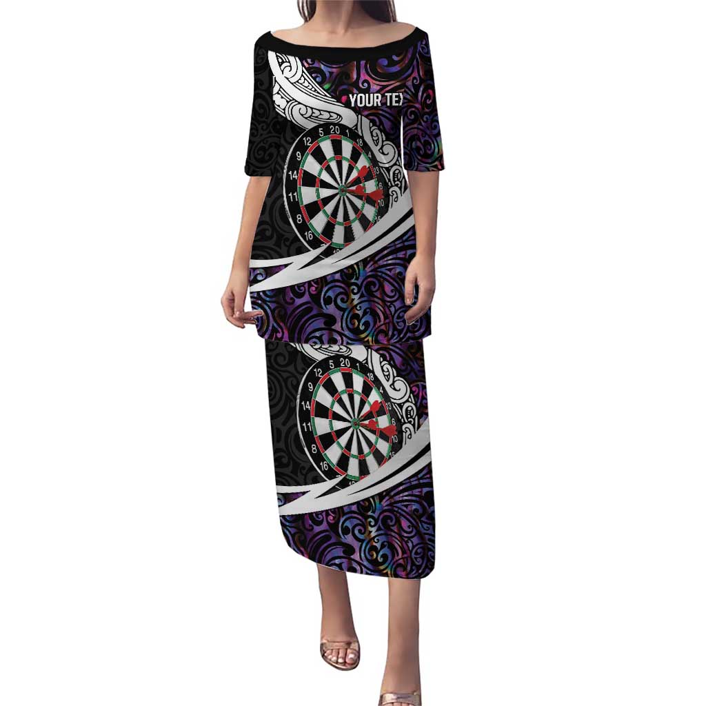 Personalized NZ Darts Puletasi Paua Shell Maori Koru Whakairo - Purple - Polynesian Pride
