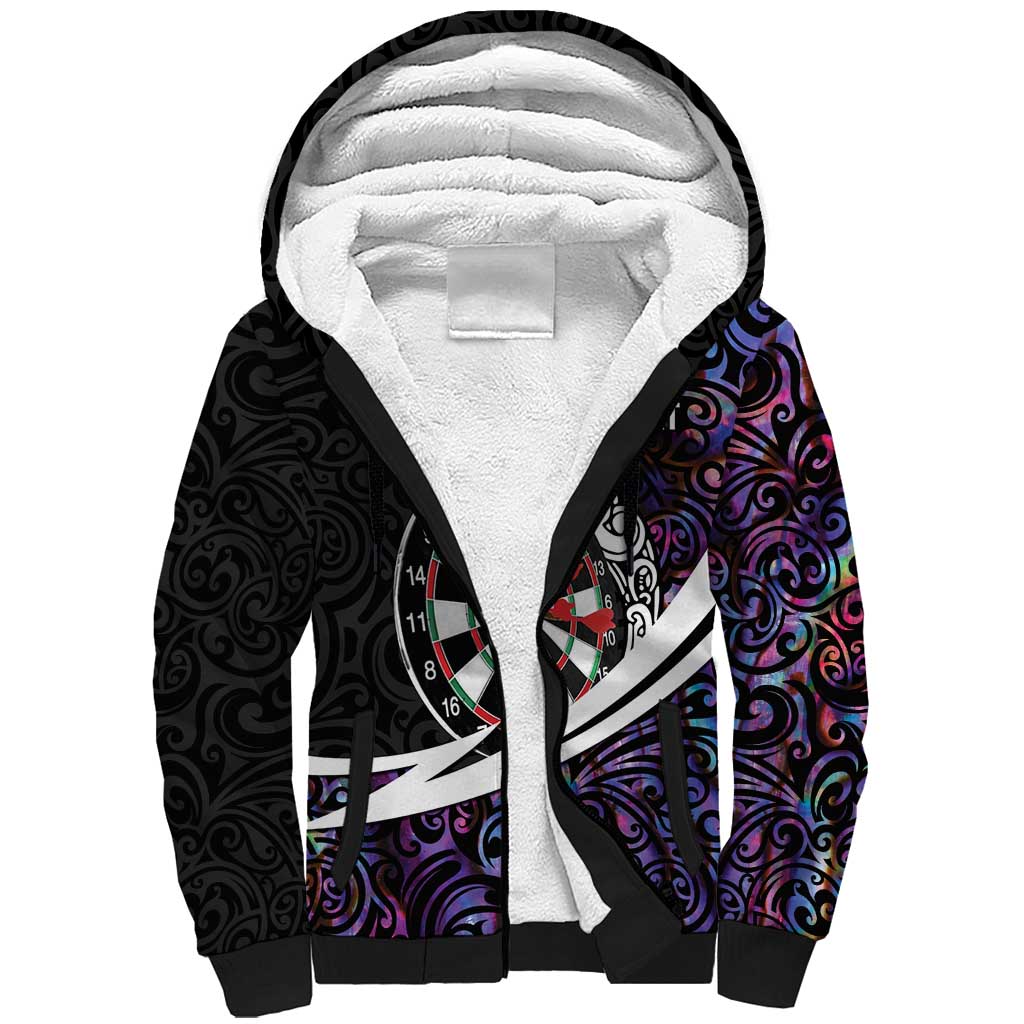 Personalized NZ Darts Sherpa Hoodie Paua Shell Maori Koru Whakairo - Purple LT7 Unisex Purple - Polynesian Pride