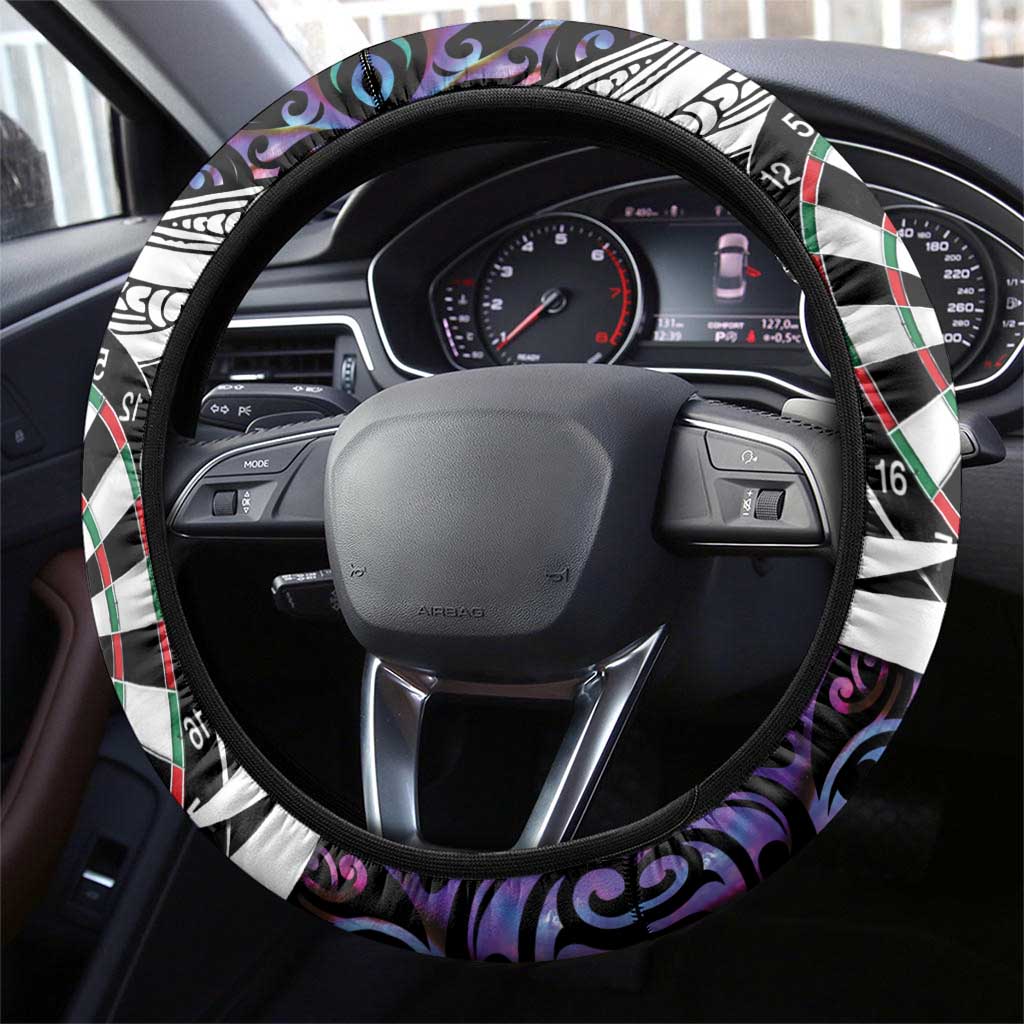NZ Darts Steering Wheel Cover Paua Shell Maori Koru Whakairo - Purple - Polynesian Pride