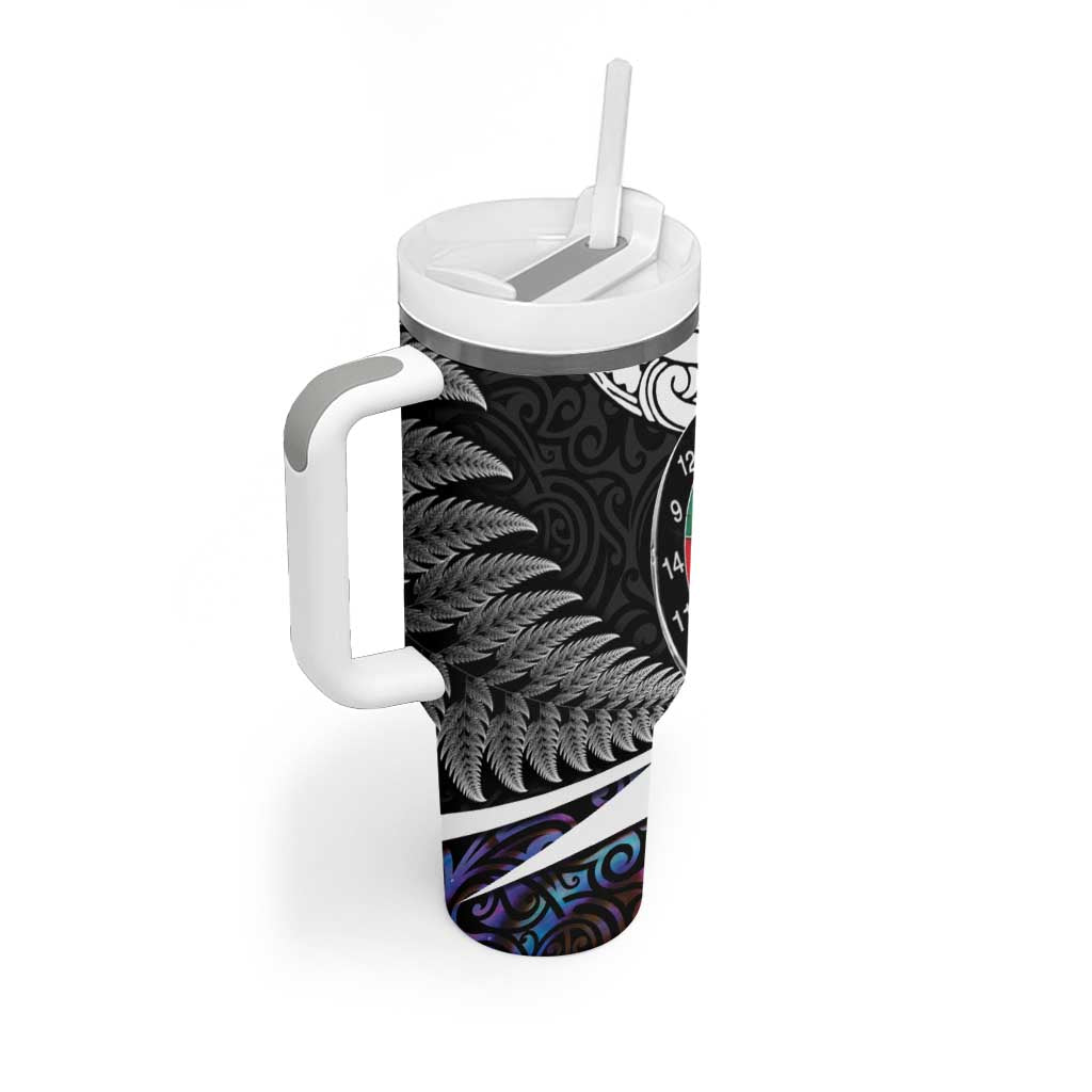 Personalized NZ Darts Tumbler With Handle Paua Shell Maori Koru Whakairo - Purple - Polynesian Pride