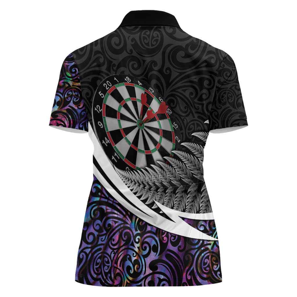 Personalized NZ Darts Women Polo Shirt Paua Shell Maori Koru Whakairo - Purple - Polynesian Pride