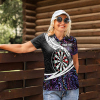 Personalized NZ Darts Women Polo Shirt Paua Shell Maori Koru Whakairo - Purple - Polynesian Pride