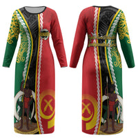 Ni-Vanuatu Indipendens Dei Celebretem Couples Matching Long Sleeve Bodycon Dress and Hawaiian Shirt Yumi Yumi Yumi LT7 - Polynesian Pride