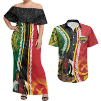 Ni-Vanuatu Indipendens Dei Celebretem Couples Matching Off Shoulder Maxi Dress and Hawaiian Shirt Yumi Yumi Yumi LT7 Multicolor - Polynesian Pride