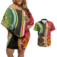 Ni-Vanuatu Indipendens Dei Celebretem Couples Matching Off Shoulder Short Dress and Hawaiian Shirt Yumi Yumi Yumi LT7 Multicolor - Polynesian Pride