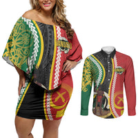 Ni-Vanuatu Indipendens Dei Celebretem Couples Matching Off Shoulder Short Dress and Long Sleeve Button Shirt Yumi Yumi Yumi LT7 Multicolor - Polynesian Pride