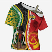 Ni-Vanuatu Indipendens Dei Celebretem Cross Shoulder Shirt Yumi Yumi Yumi LT7 Female Multicolor - Polynesian Pride