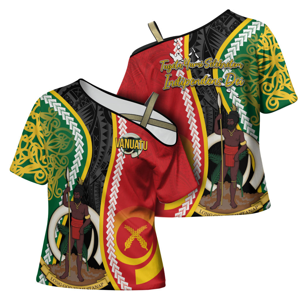 Ni-Vanuatu Indipendens Dei Celebretem Cross Shoulder Shirt Yumi Yumi Yumi LT7 - Polynesian Pride