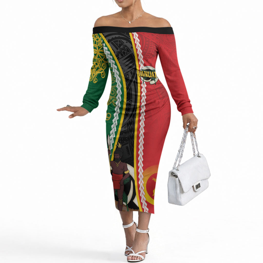 Ni-Vanuatu Indipendens Dei Celebretem Off The Shoulder Long Sleeve Dress Yumi Yumi Yumi LT7 Women Multicolor - Polynesian Pride