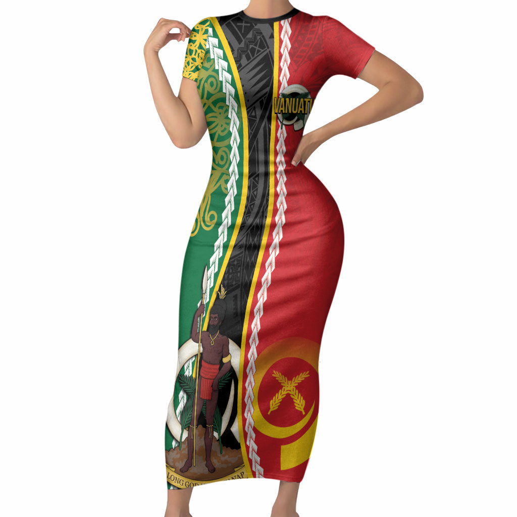 Ni-Vanuatu Indipendens Dei Celebretem Short Sleeve Bodycon Dress Yumi Yumi Yumi LT7 Long Dress Multicolor - Polynesian Pride