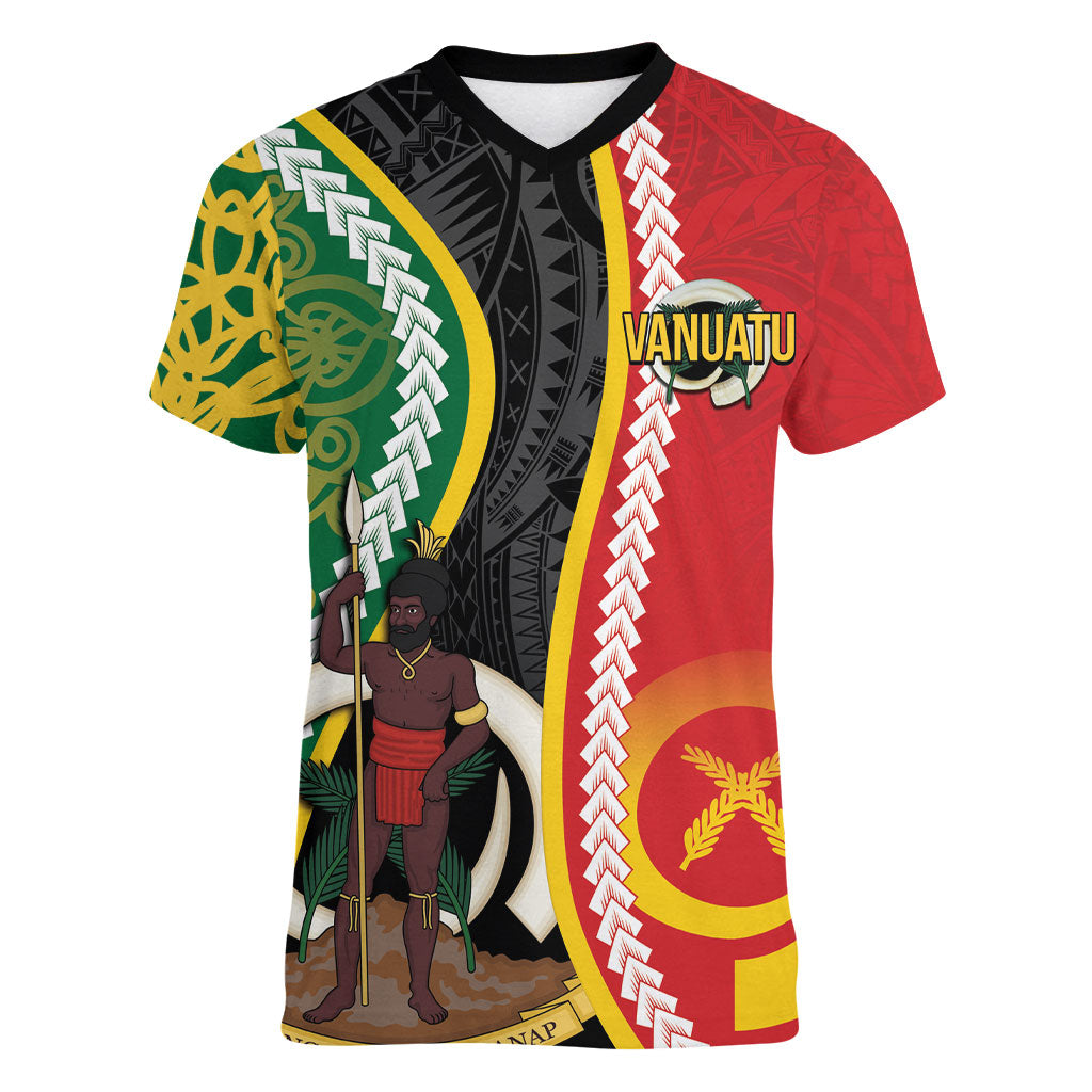 Ni-Vanuatu Indipendens Dei Celebretem Women V-Neck T-Shirt Yumi Yumi Yumi LT7 Female Multicolor - Polynesian Pride