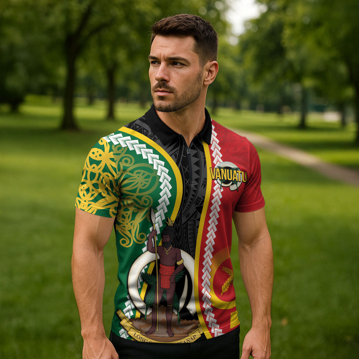 Ni-Vanuatu Indipendens Dei Celebretem Zipper Polo Shirt Yumi Yumi Yumi LT7 - Polynesian Pride