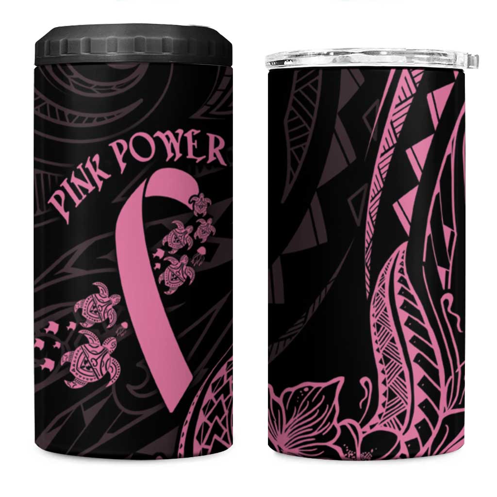 Polynesian Pink Power 4 in 1 Can Cooler Tumbler Breast Cancer Ribbon Turtle and Flowers LT7 One Size: 16 oz Pink - Polynesian Pride