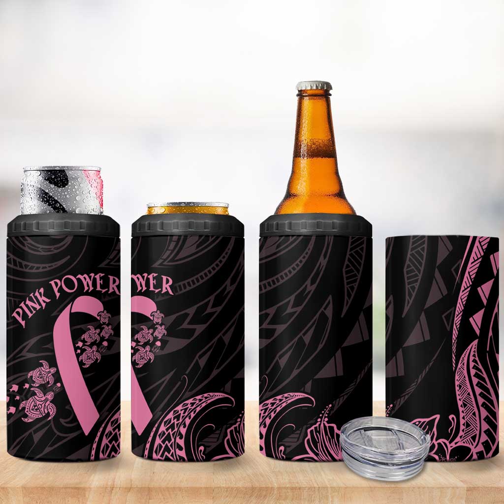 Polynesian Pink Power 4 in 1 Can Cooler Tumbler Breast Cancer Ribbon Turtle and Flowers LT7 - Polynesian Pride