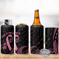 Polynesian Pink Power 4 in 1 Can Cooler Tumbler Breast Cancer Ribbon Turtle and Flowers LT7 - Polynesian Pride