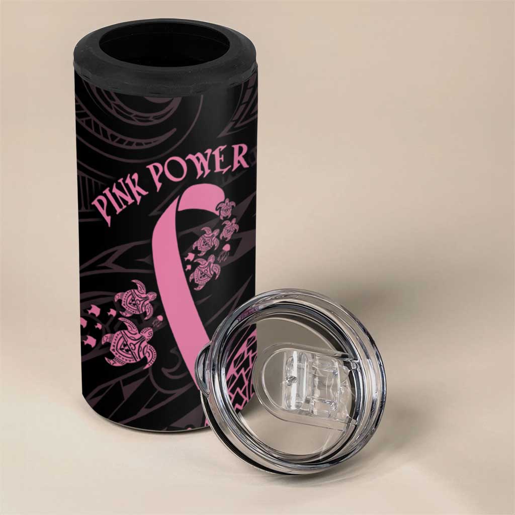 Polynesian Pink Power 4 in 1 Can Cooler Tumbler Breast Cancer Ribbon Turtle and Flowers LT7 - Polynesian Pride