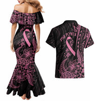 Polynesian Pink Power Couples Matching Mermaid Dress and Hawaiian Shirt Breast Cancer Ribbon Turtle and Flowers LT7 - Polynesian Pride
