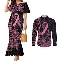 Polynesian Pink Power Couples Matching Mermaid Dress and Long Sleeve Button Shirt Breast Cancer Ribbon Turtle and Flowers LT7 Pink - Polynesian Pride