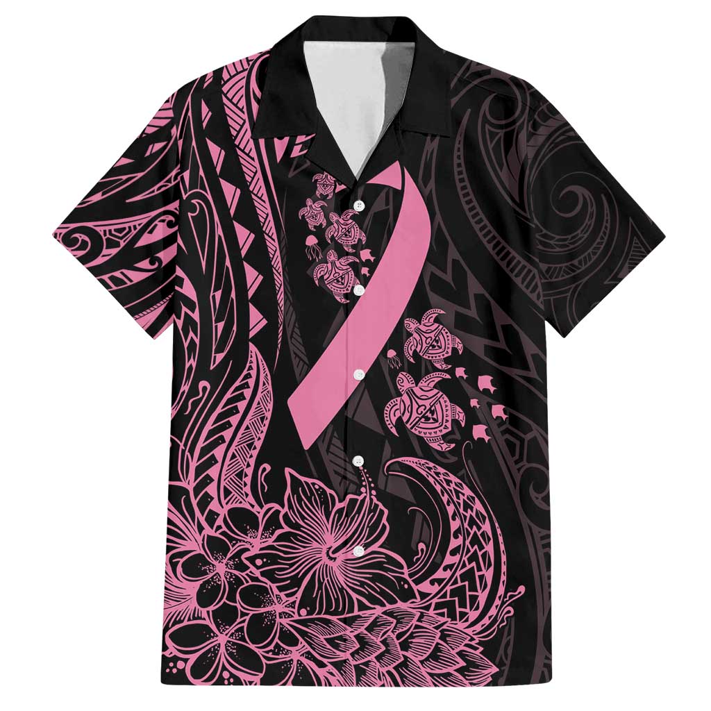 Polynesian Pink Power Family Matching Long Sleeve Bodycon Dress and Hawaiian Shirt Breast Cancer Ribbon Turtle and Flowers LT7 Dad's Shirt - Short Sleeve Pink - Polynesian Pride