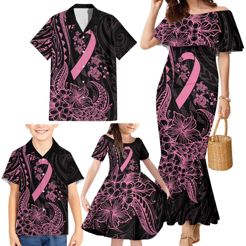 Polynesian Pink Power Family Matching Mermaid Dress and Hawaiian Shirt Breast Cancer Ribbon Turtle and Flowers LT7 - Polynesian Pride