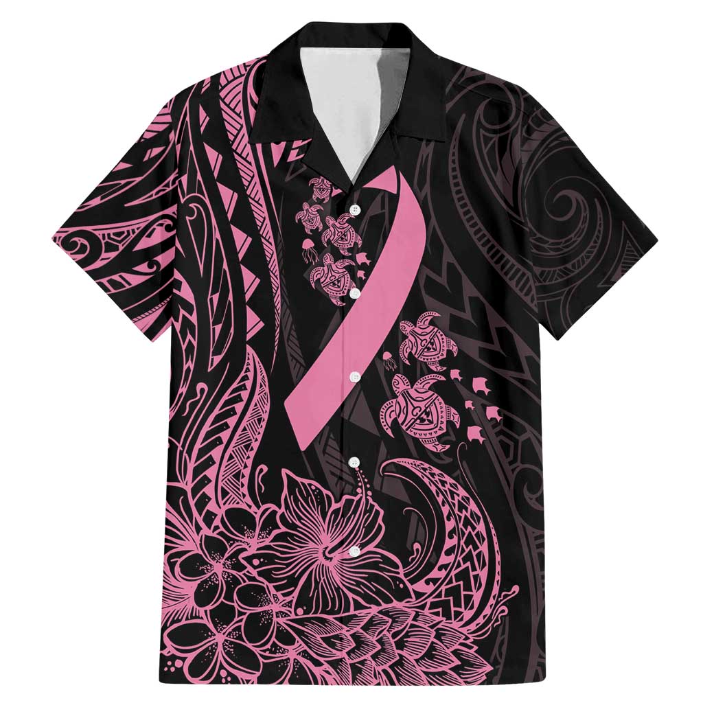Polynesian Pink Power Family Matching Mermaid Dress and Hawaiian Shirt Breast Cancer Ribbon Turtle and Flowers LT7 Dad's Shirt - Short Sleeve Pink - Polynesian Pride