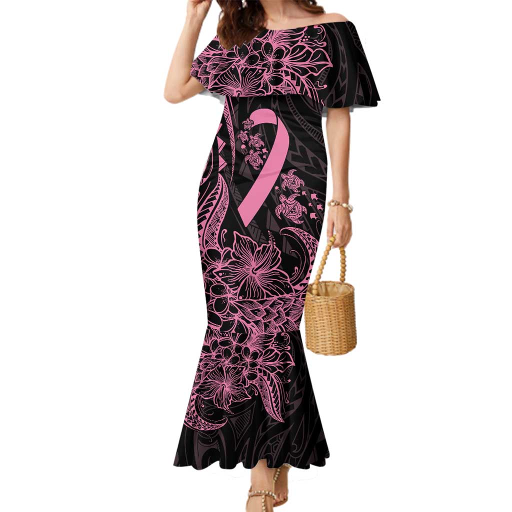 Polynesian Pink Power Family Matching Mermaid Dress and Hawaiian Shirt Breast Cancer Ribbon Turtle and Flowers LT7 Mom's Dress Pink - Polynesian Pride