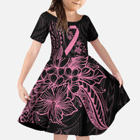 Polynesian Pink Power Family Matching Off Shoulder Maxi Dress and Hawaiian Shirt Breast Cancer Ribbon Turtle and Flowers LT7 Daughter's Dress Pink - Polynesian Pride