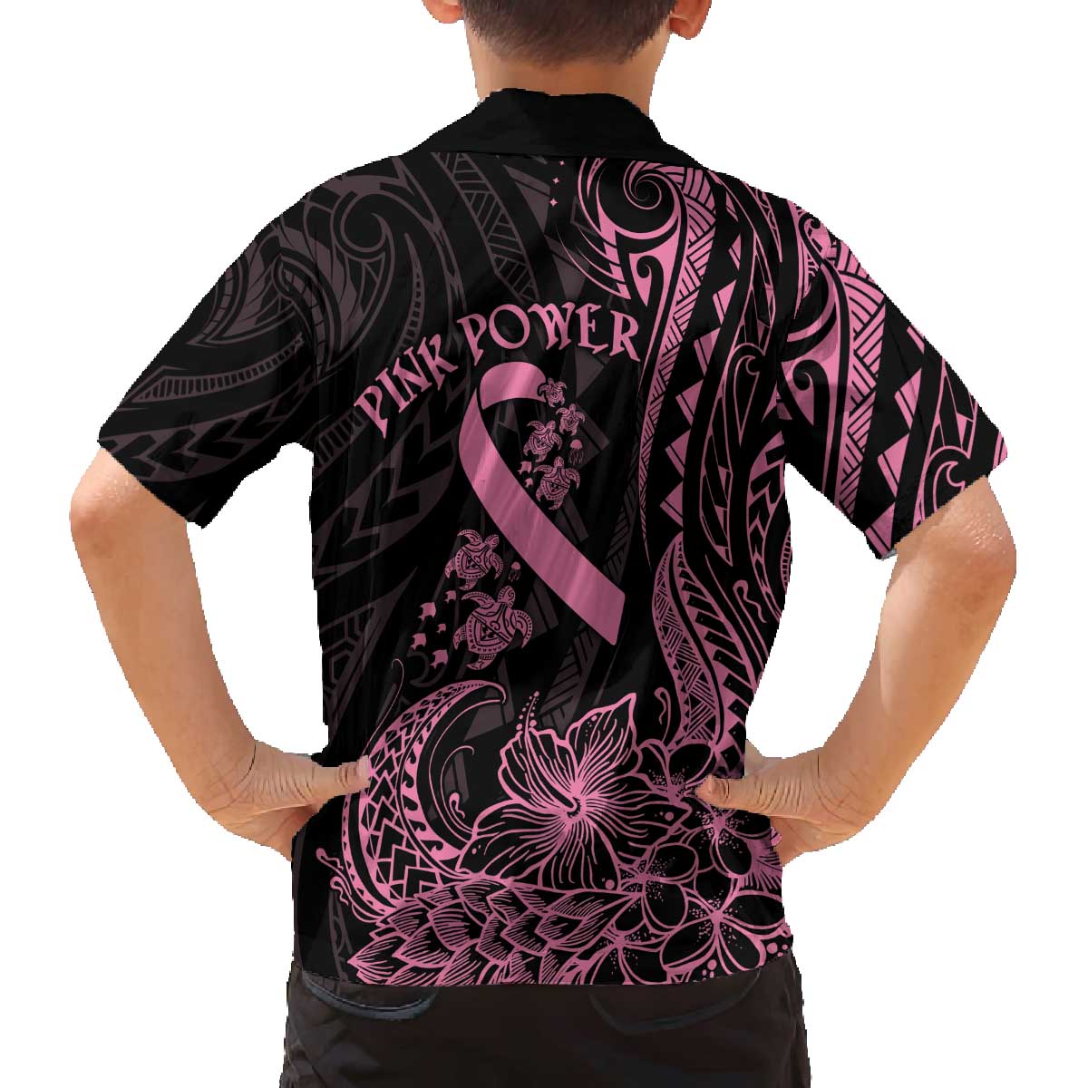 Polynesian Pink Power Family Matching Puletasi and Hawaiian Shirt Breast Cancer Ribbon Turtle and Flowers LT7 - Polynesian Pride