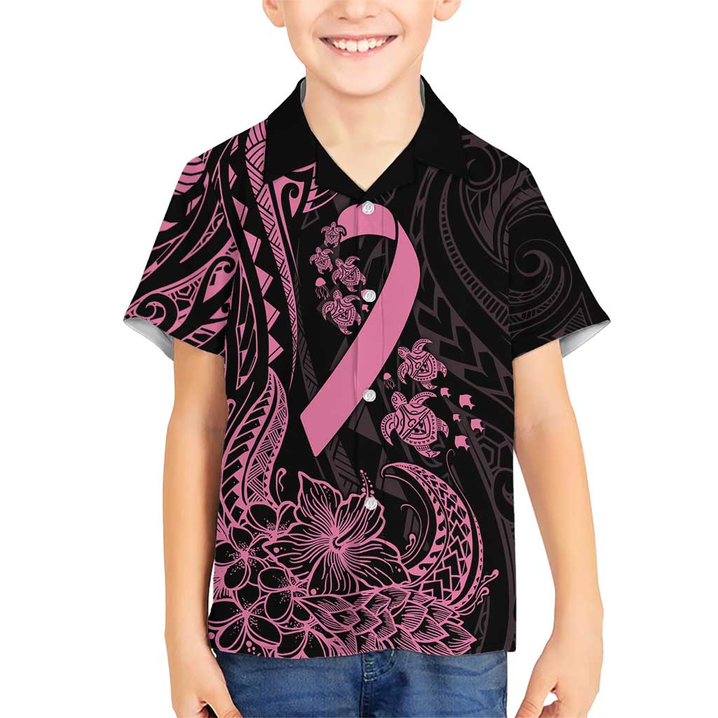 Polynesian Pink Power Family Matching Short Sleeve Bodycon Dress and Hawaiian Shirt Breast Cancer Ribbon Turtle and Flowers LT7 Son's Shirt Pink - Polynesian Pride