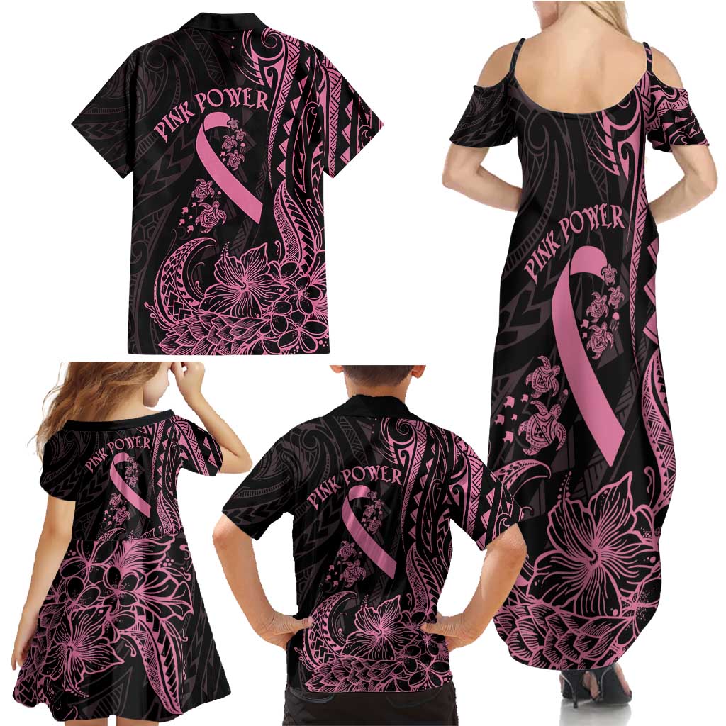 Polynesian Pink Power Family Matching Summer Maxi Dress and Hawaiian Shirt Breast Cancer Ribbon Turtle and Flowers LT7 - Polynesian Pride