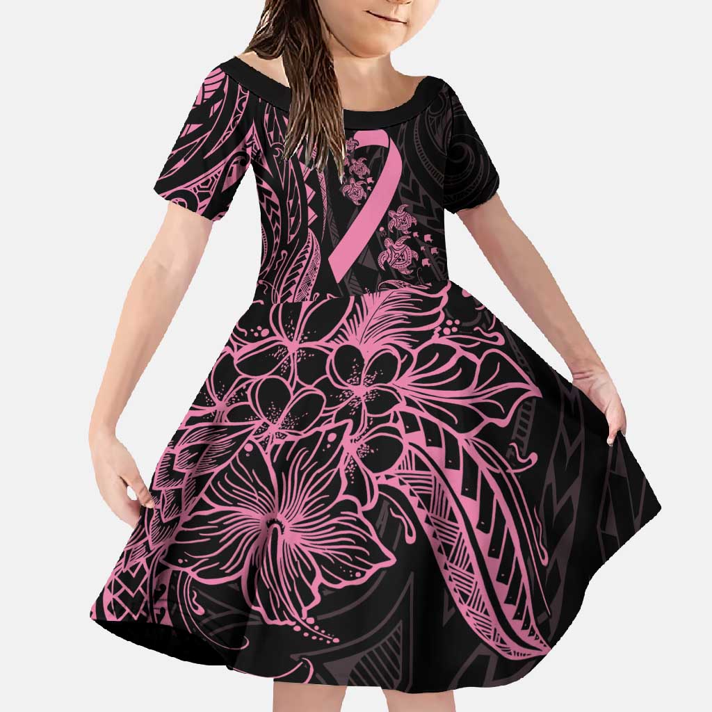 Polynesian Pink Power Family Matching Tank Maxi Dress and Hawaiian Shirt Breast Cancer Ribbon Turtle and Flowers LT7 Daughter's Dress Pink - Polynesian Pride